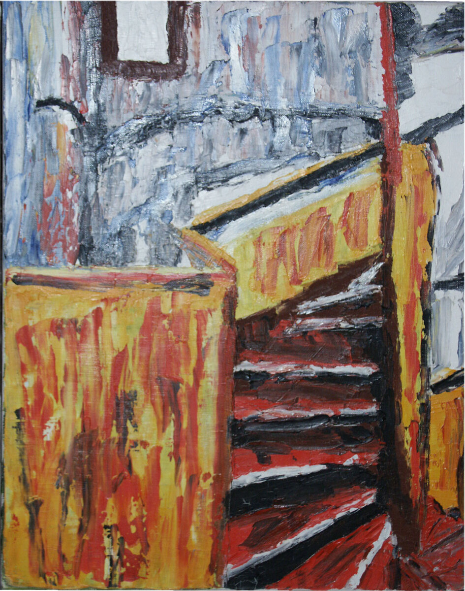 Escalier rouge et jaune